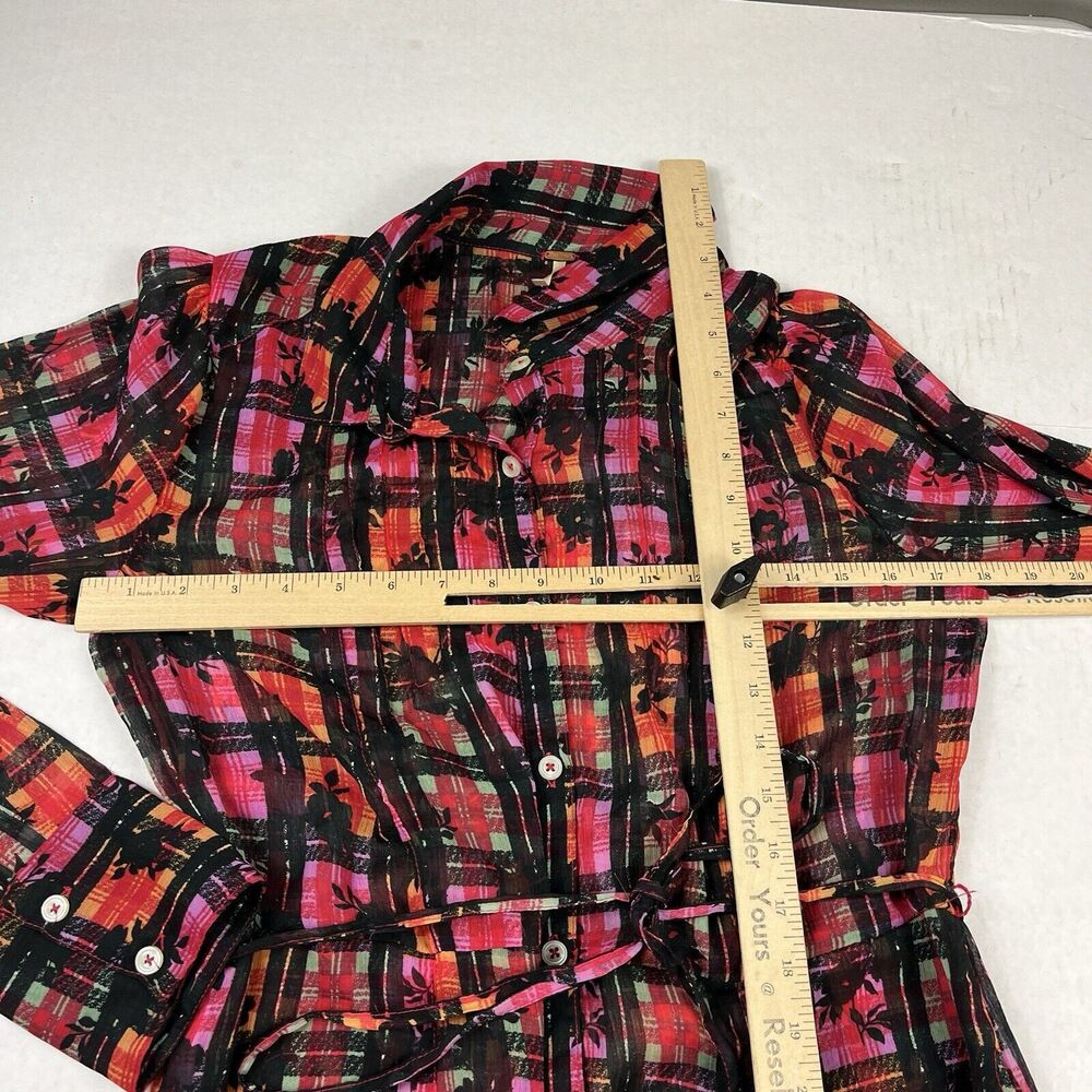 Free People Jerra Maxi Shirt Dress Plaid Punk Button Down Sheer Waist Tie MEDIUM - Picture 8 of 14